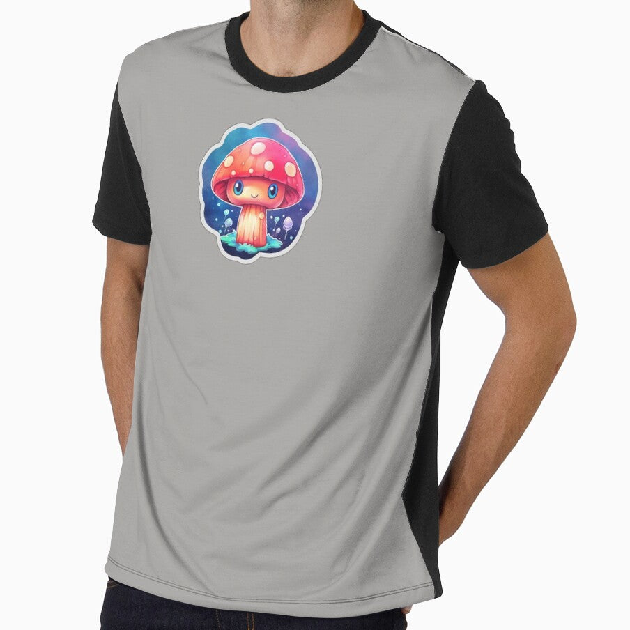 Happy Mushroom | Grey Watercolour | Kawaii, Cute, Anime, Smiling, Aesthetic, Manga, Fungus, Fungi, Nature, Japanese, Cartoon, Love, Shroom, Toadstool, Cottagecore by FantasySoul