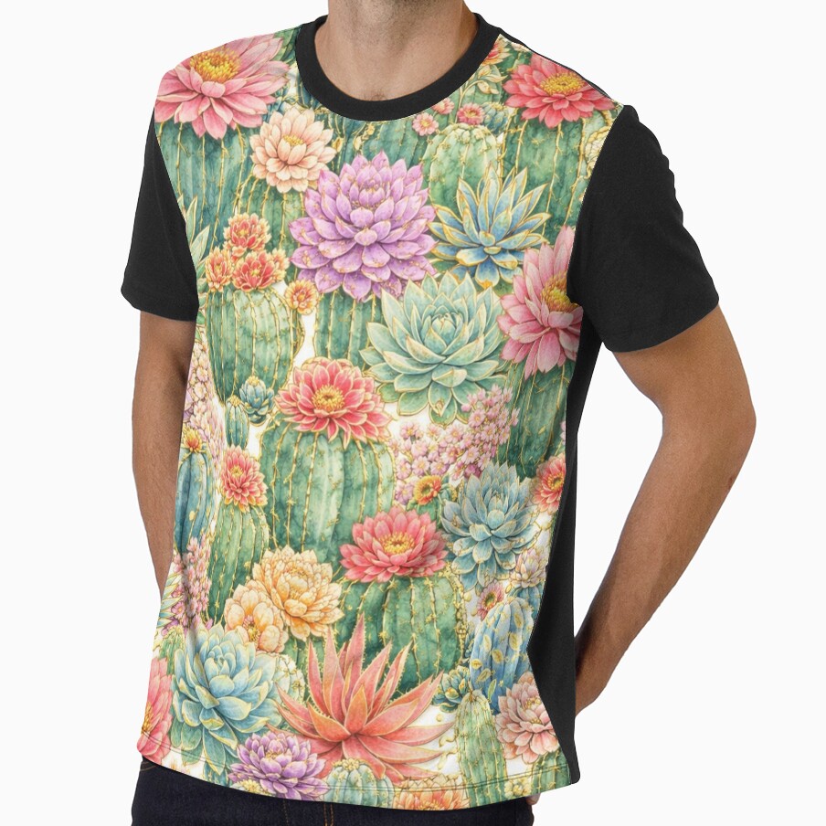 Blooming Cactus Garden – Colorful Succulent & Flower Botanical Pattern by Velaty