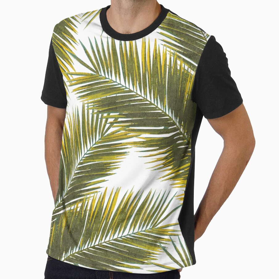 Tropical Palm Leaf Pattern 5 - Tropical Wall Art - Summer Vibes - Modern, Minimal - Green, Yellow by Studio Grafiikka