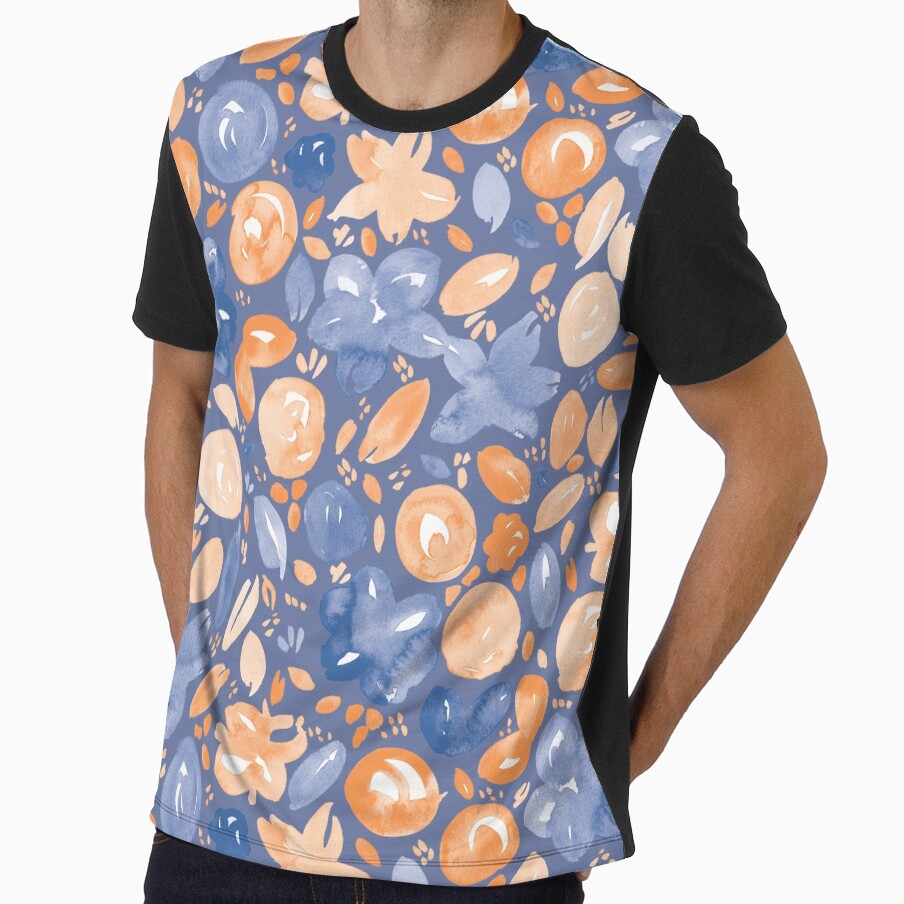 Floral Pattern #5 | Blue and Orange by RebeccaFlaherty