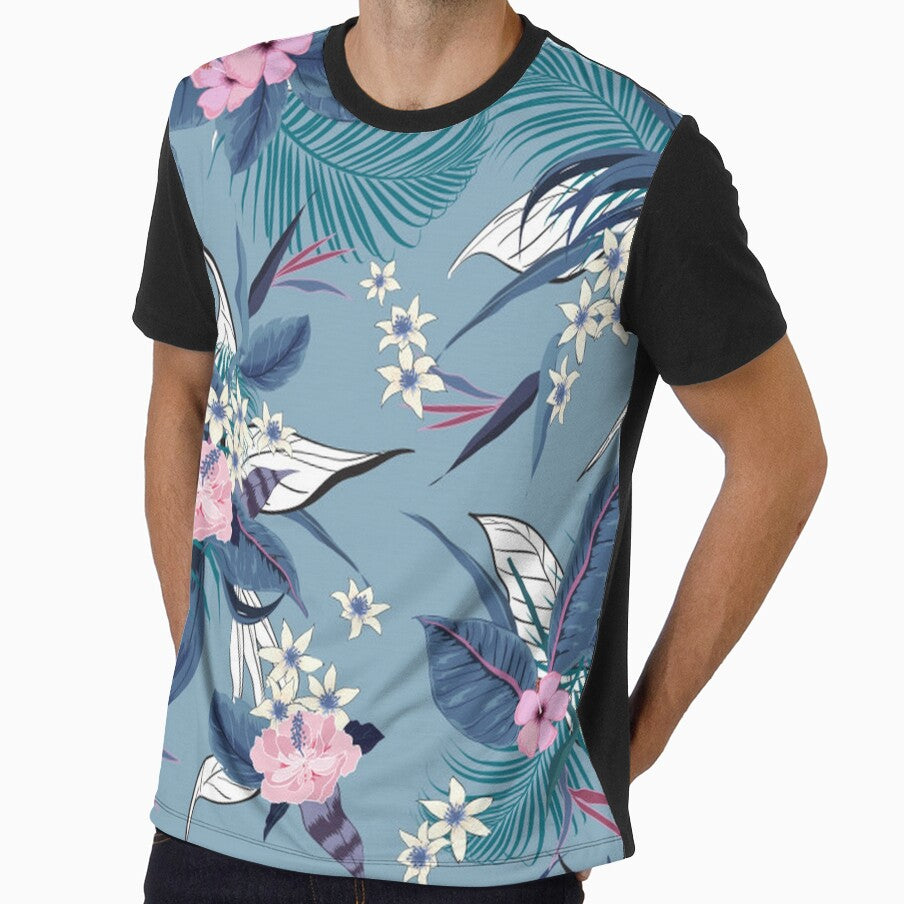 Gorgeous Tropical Floral on Blue Background by pugmom4