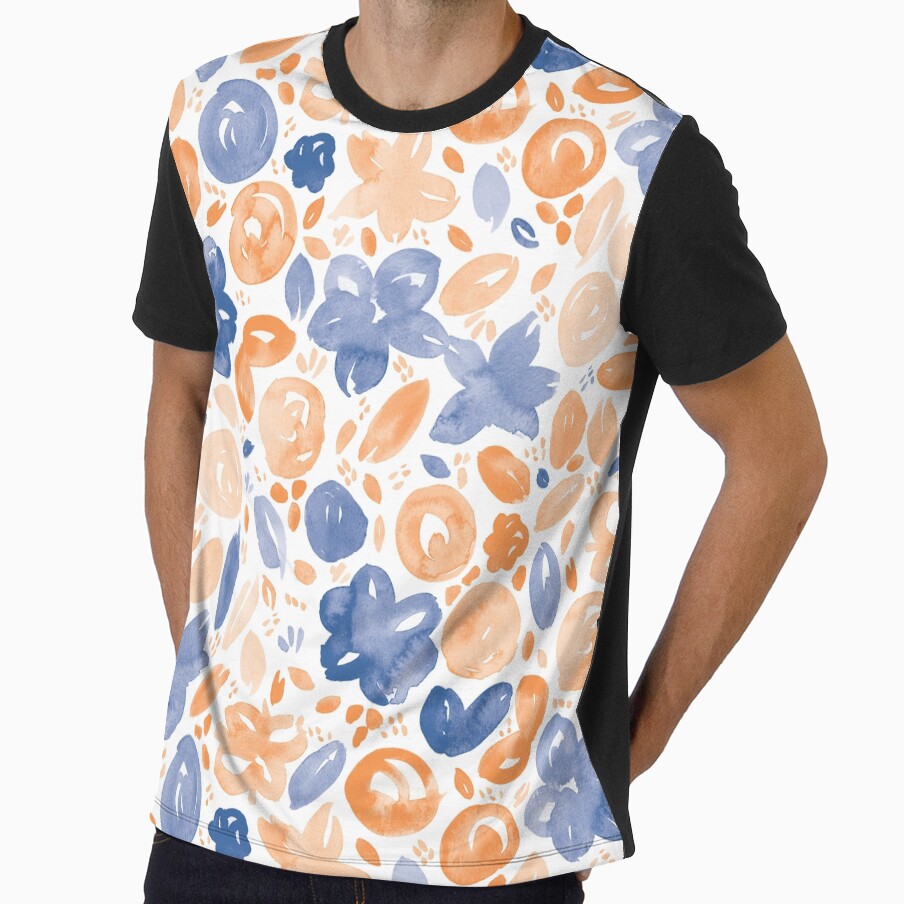 Floral Pattern #5 | Orange and Blue by RebeccaFlaherty