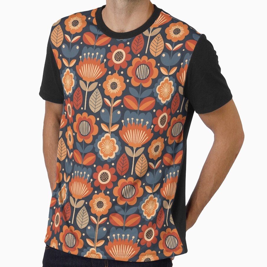 Vintage 70s Style Folk Floral: Bold Contrast Pattern by VelloomStore