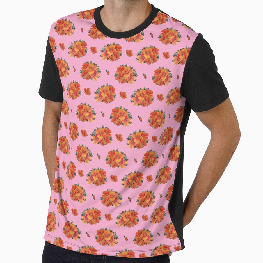 Orange vintage poppies on pink by LittleBettyMakes