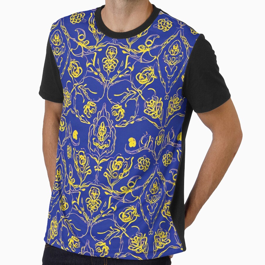 Blue Yellow Gold Floral Design by DigitalGemArt