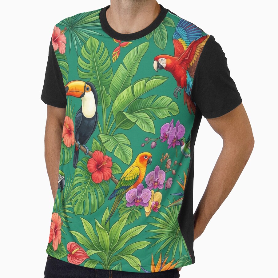 Seamless Tropical Pattern | Exotic Birds & Floral Jungle Print | Bright Summer Design by OpenDreamArts