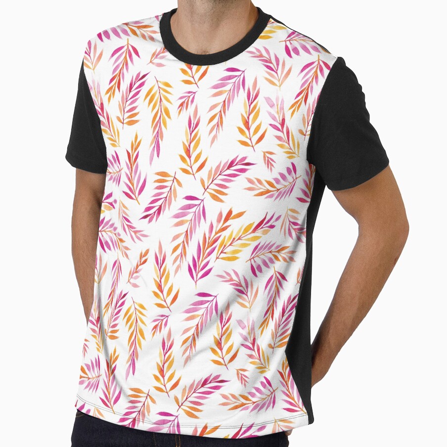 Tropical Leaves Pattern | Original Pink and Orange Colour by RebeccaFlaherty