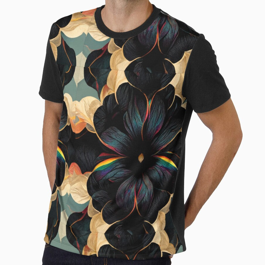 Black Rainbow Floral Seamless Textile Pattern by Alladin7