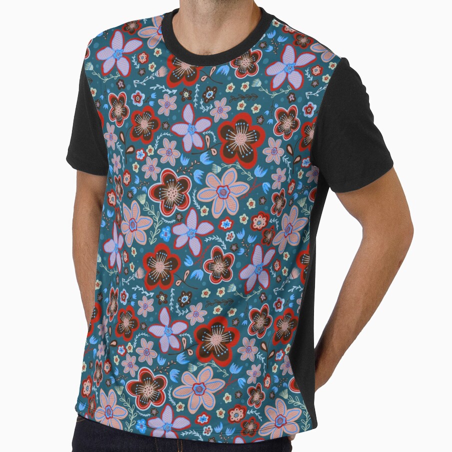 Red floral in teal by SisterlyLove
