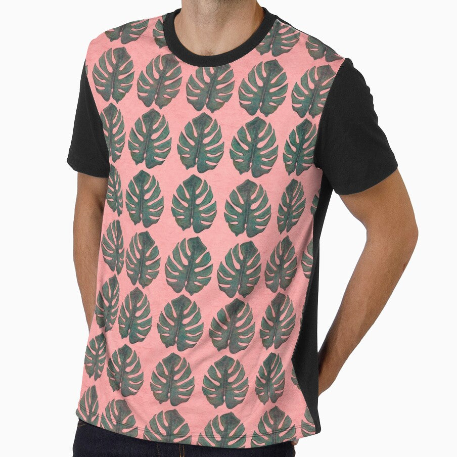 Monstera Leaves on Coral Textured Background by PD-Coastal