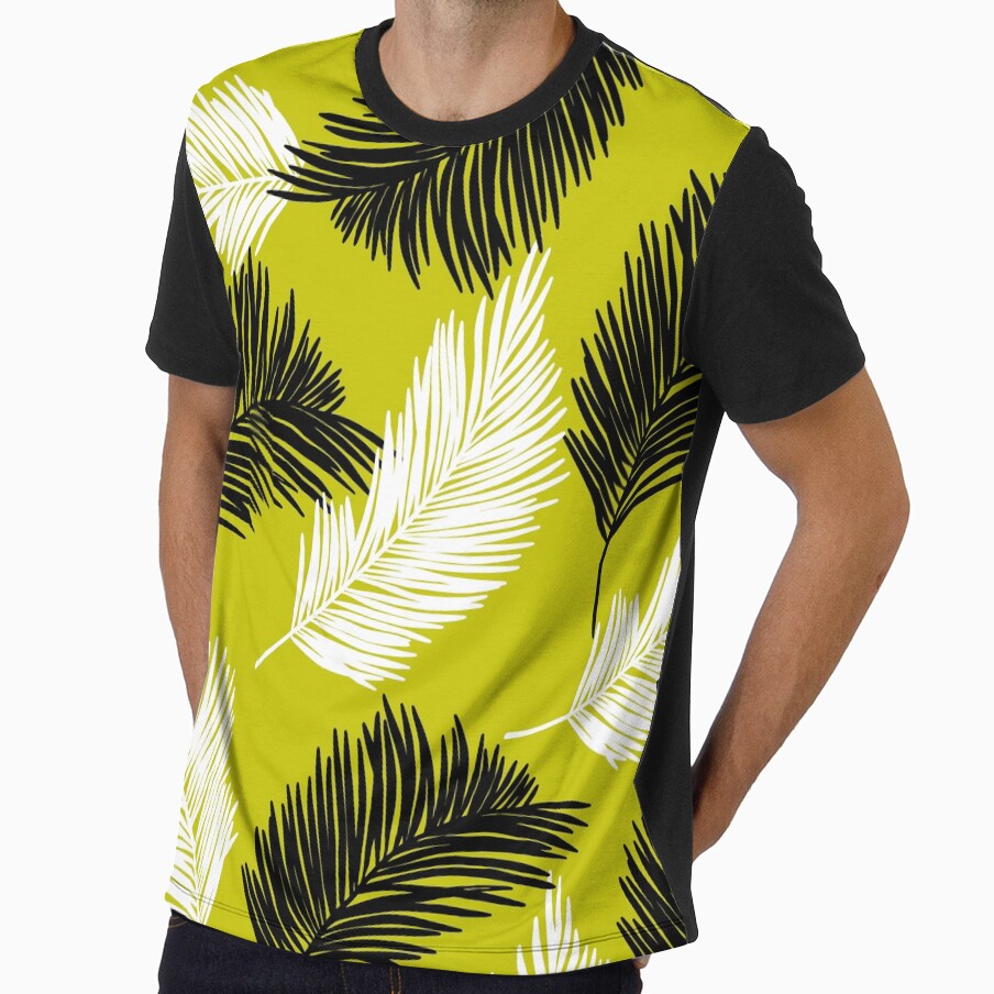 Tropical Wild Leaves Pattern Palm on Yellow Green by GraphicsClub