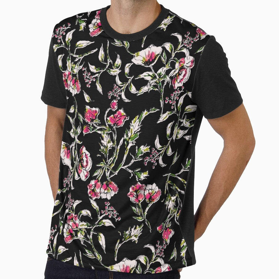 Black floral hand drawn pattern with a vintage feeling by mythandframe