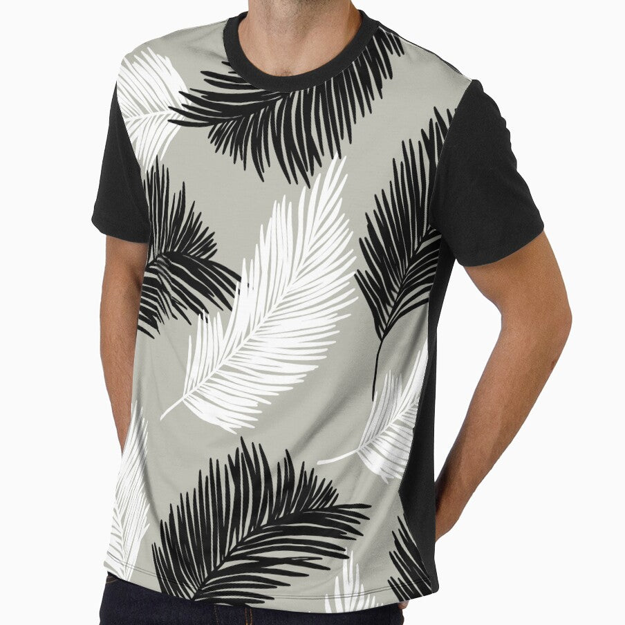 Tropical Wild Leaves Pattern Palm on Grey by GraphicsClub