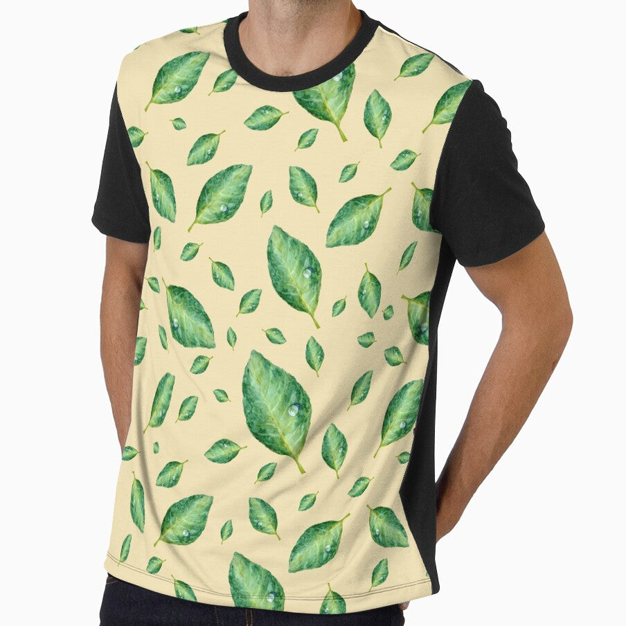 Green leaf with drop a yellow seamless pattern by Yana Mustafina | Boho Soulful Designs