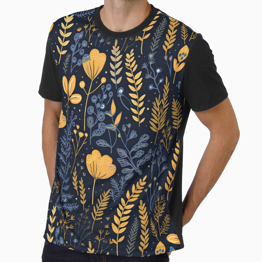Navy and Mustard Botanical Pattern – Elegant Wildflower Floral Design by CraftedHome