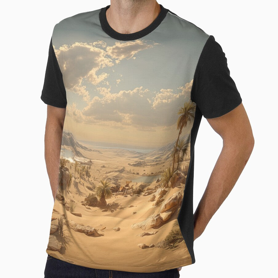 Golden Desert Oasis Panorama – Warm Sand Dunes & Palm Trees Landscape Art by nadrune