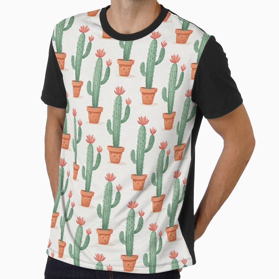Watercolor Cactus Seamless Pattern with Coral Flowers, Boho Desert Art by KlarkiteTees