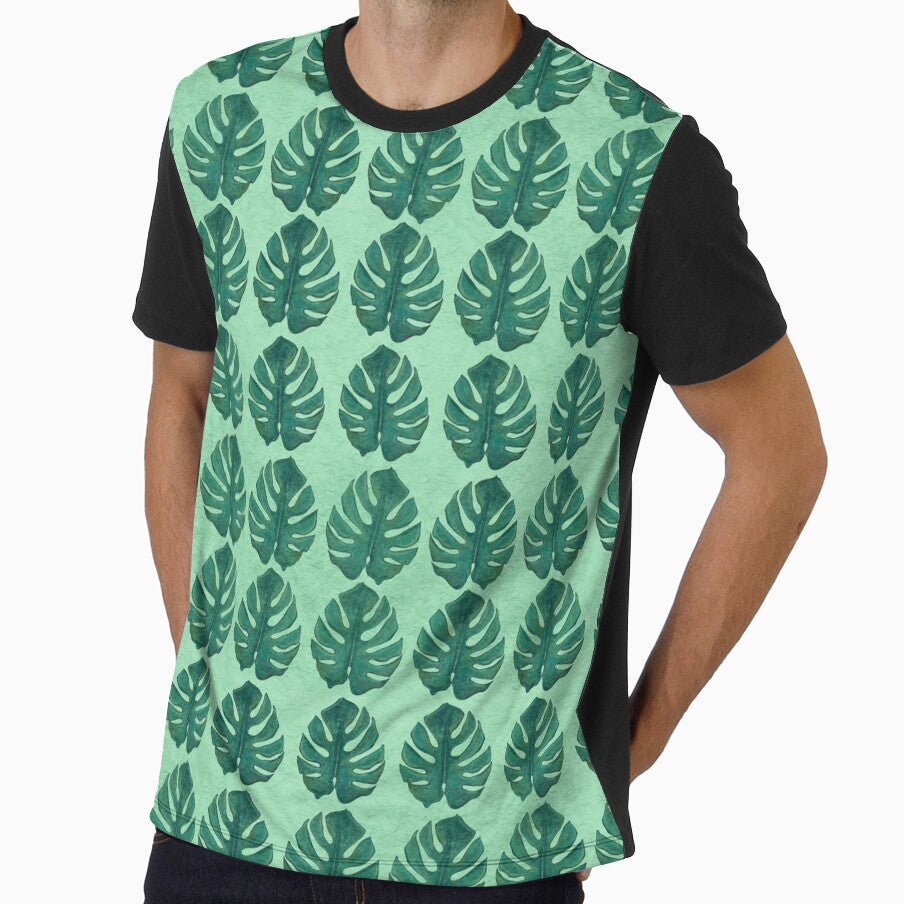 Monstera Leaves on Mint Textured Background by PD-Coastal