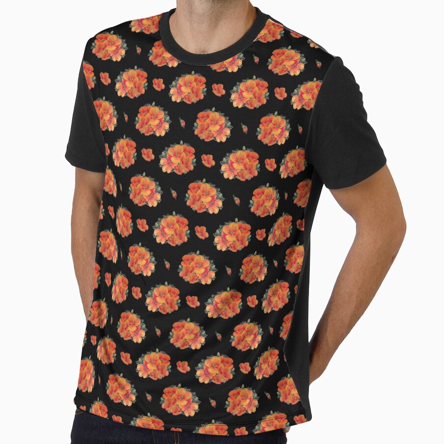 Orange vintage poppies on black by LittleBettyMakes