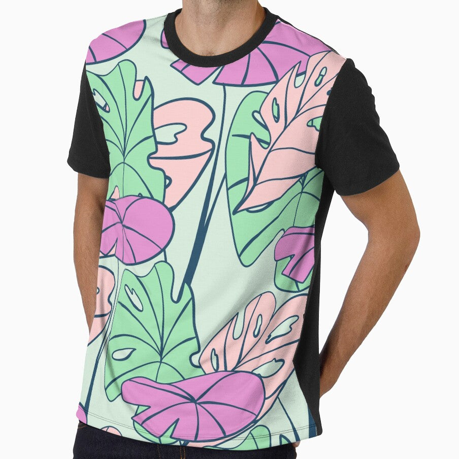 Colorful Tropical Philodendron Monstera on Light Shade Green by GraphicsClub