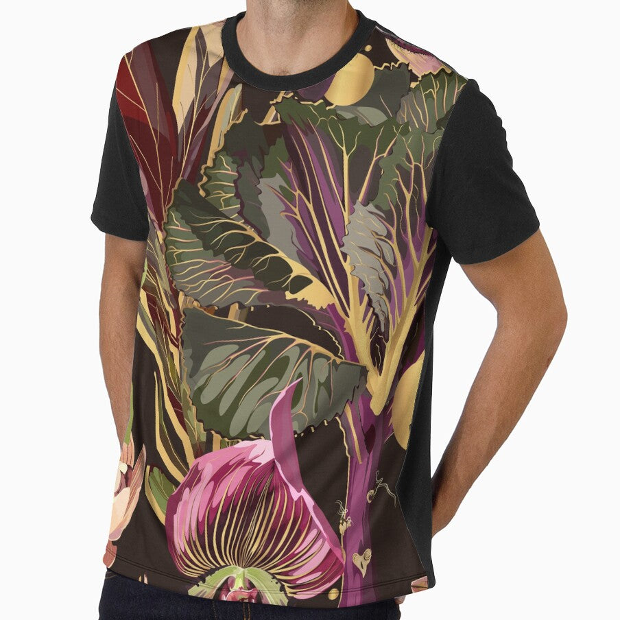 Tropical floral seamless pattern background with exotic dark violet flowers, golden elements and leaves. by MatyKotiv
