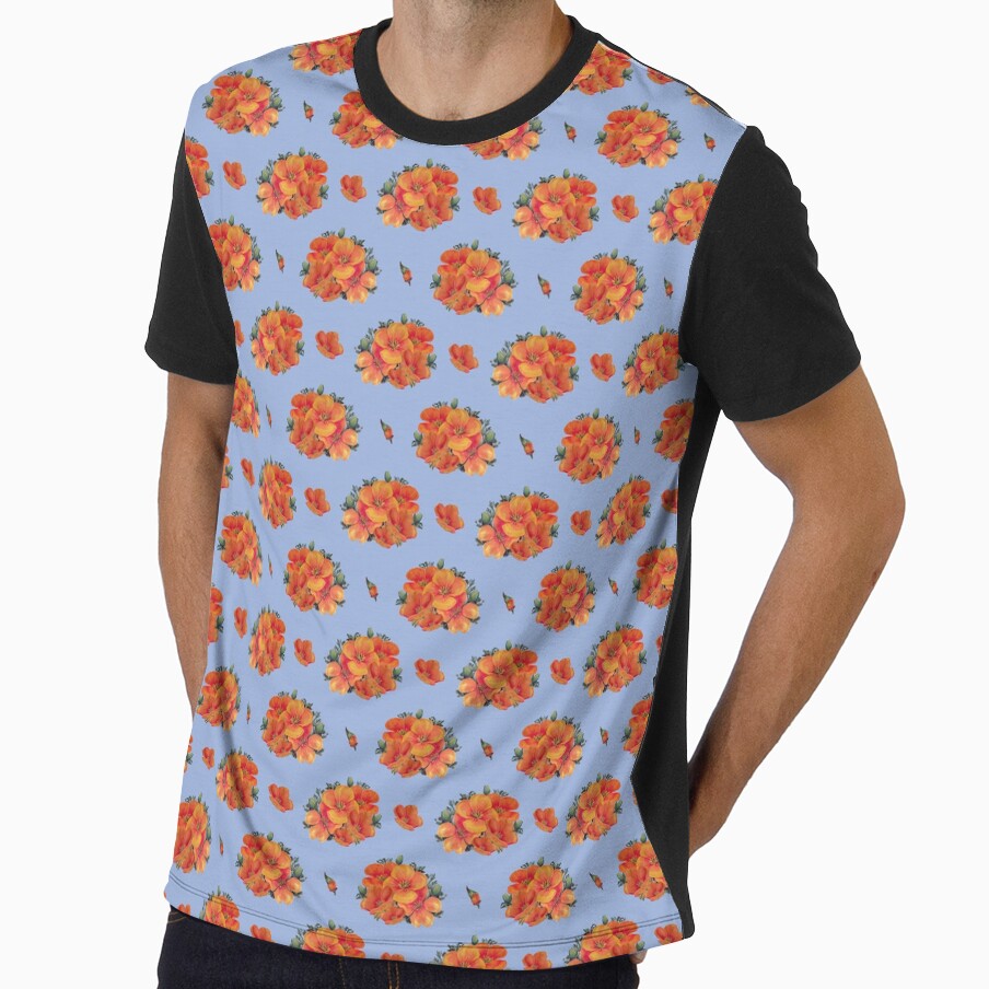 Orange vintage poppies on blue by LittleBettyMakes