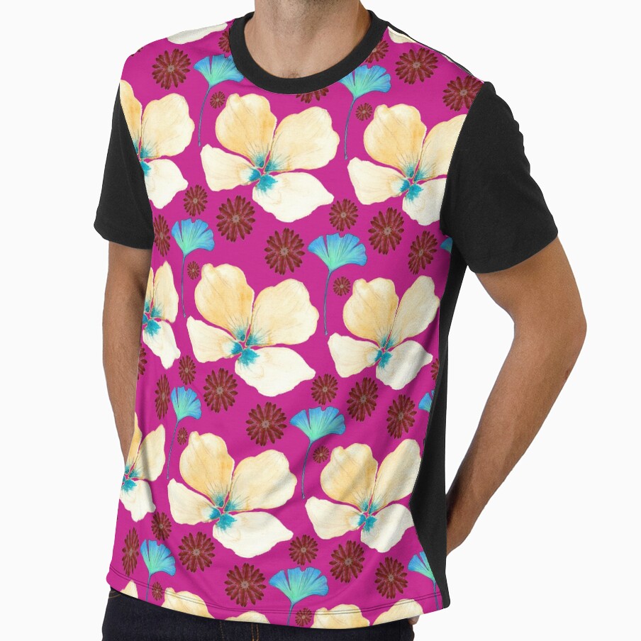 botanical pattern yellow flower and gingko leaf in medium violet red by AnnaBaldon