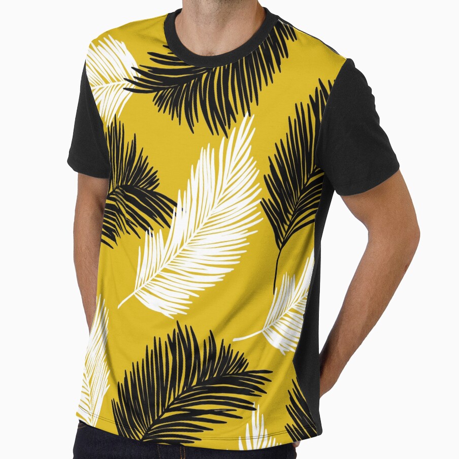 Tropical Wild Leaves Pattern Palm on Gold Yellow by GraphicsClub