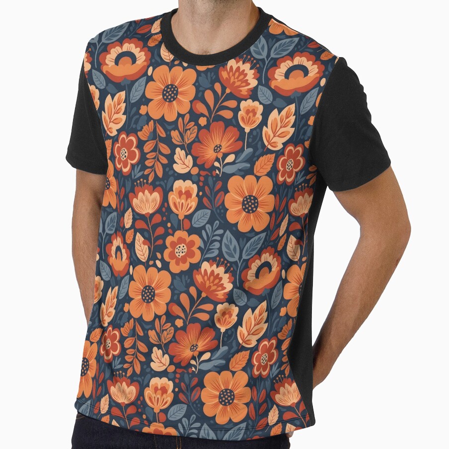 Oversized Graphic Flowers – Rust Red, Navy & Beige Seamless Design by VelloomStore