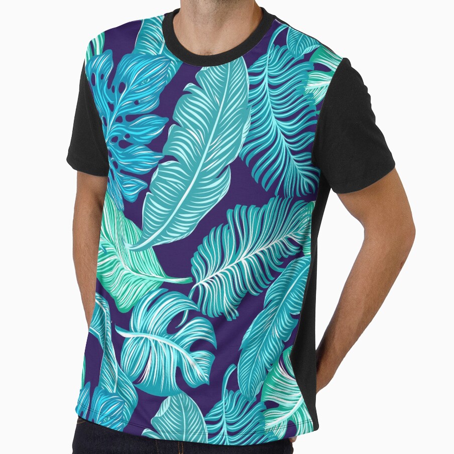 Blue Tropical Leaves Pattern by ForFunDesigns