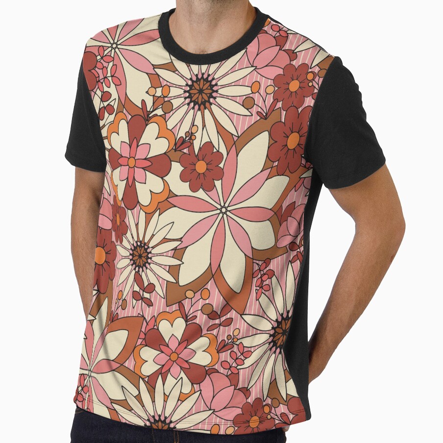 Funky Retro 70s Pink and Orange Floral by LaBellCreative