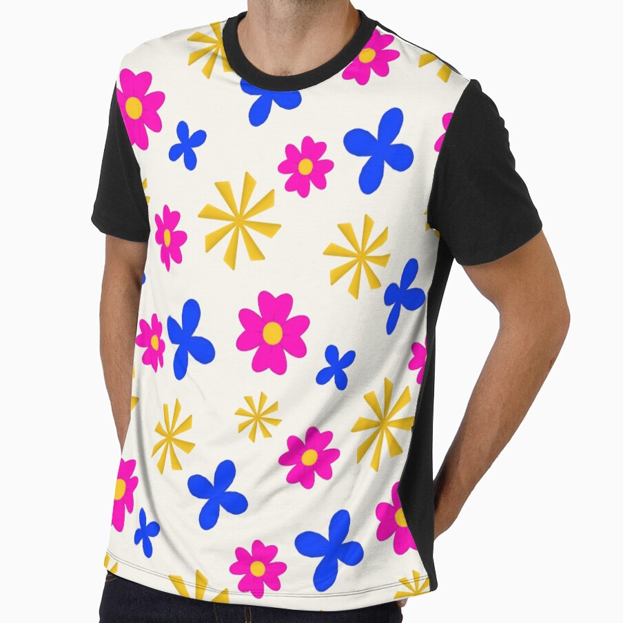 Colorful Floral Pattern | Pink Blue Flowers and Yellow Pinwheels on Soft Bone White Background by MFGB-Creations