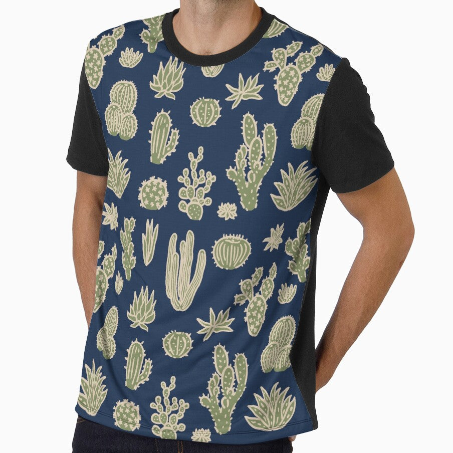 Navy Cactus Desert Garden Pattern by Patternandflow
