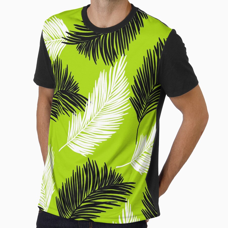 Tropical Wild Leaves Pattern Palm on Lime Green by GraphicsClub