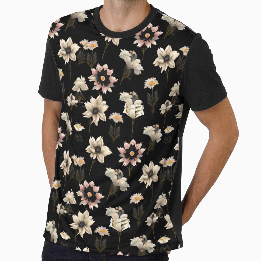 Vintage Floral Pattern - Beautiful and Timeless White Flowers Black Background by Patternawy