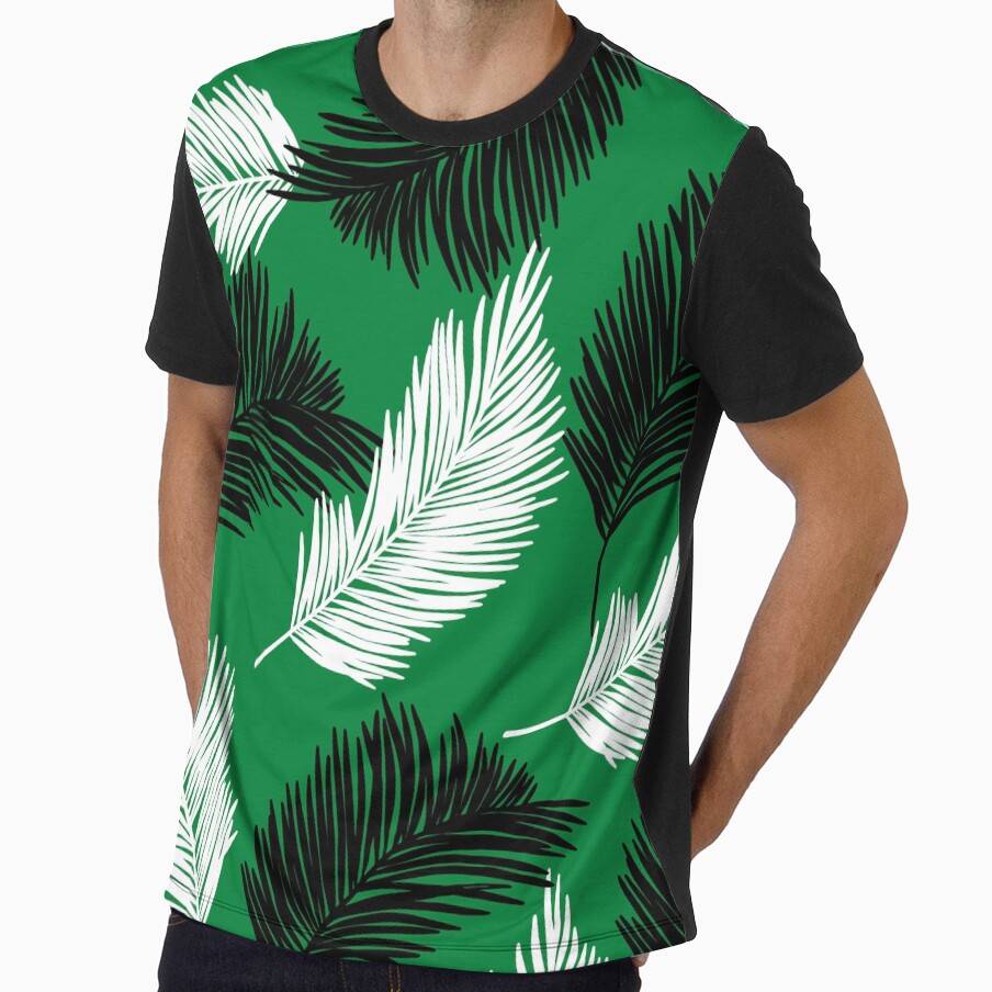 Tropical Wild Leaves Pattern Palm on Green by GraphicsClub