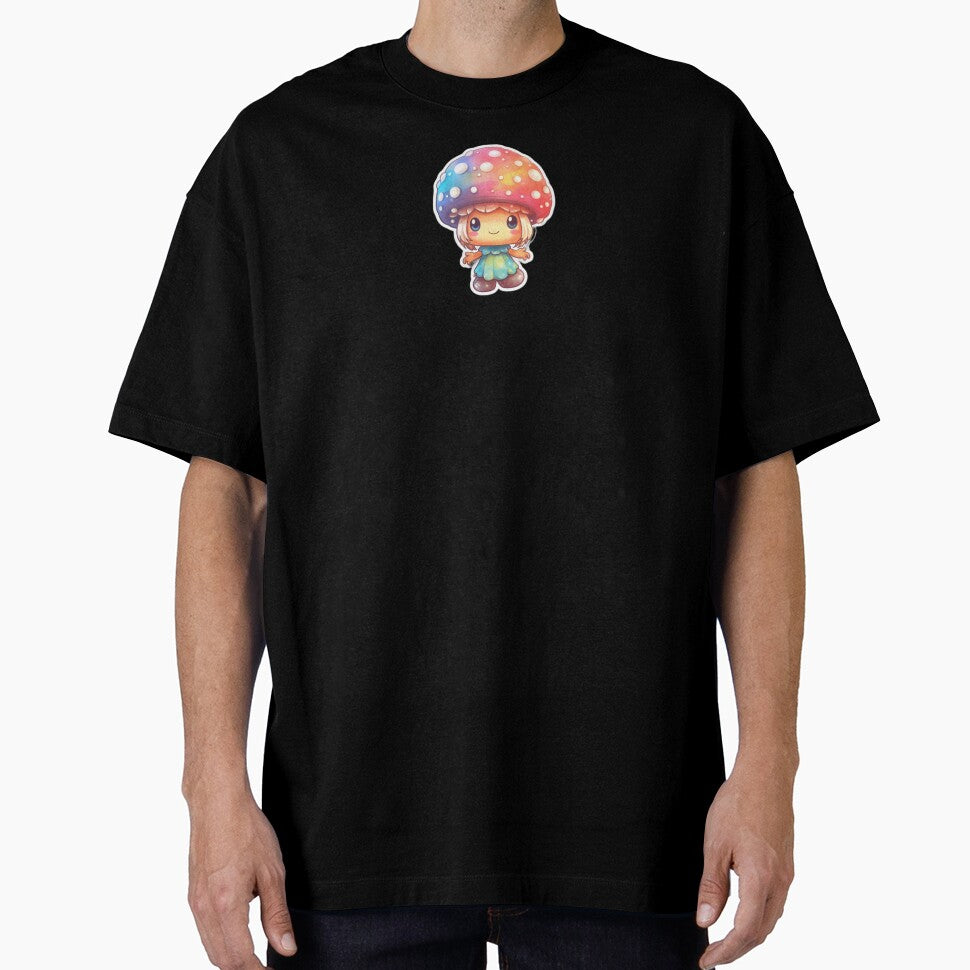 Colourful Anime Mushroom | Black Watercolour | Happy, Cute, Nature, Kawaii, Woods, Forest by FantasySoul