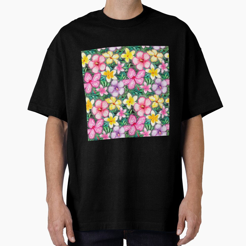 Tropical Flowers Hibiscus and Frangipani Pattern Colourful by Tracey  Bartlett