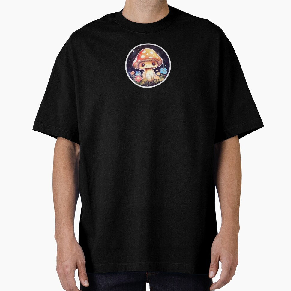 Trippy Anime Mushroom | Black Watercolour | Happy, Cute, Happy, Smiling, Aesthetic, Manga, Fungus, Fungi, Nature, Japanese, Cartoon, Love, Shroom, Toadstool, Cottagecore by FantasySoul