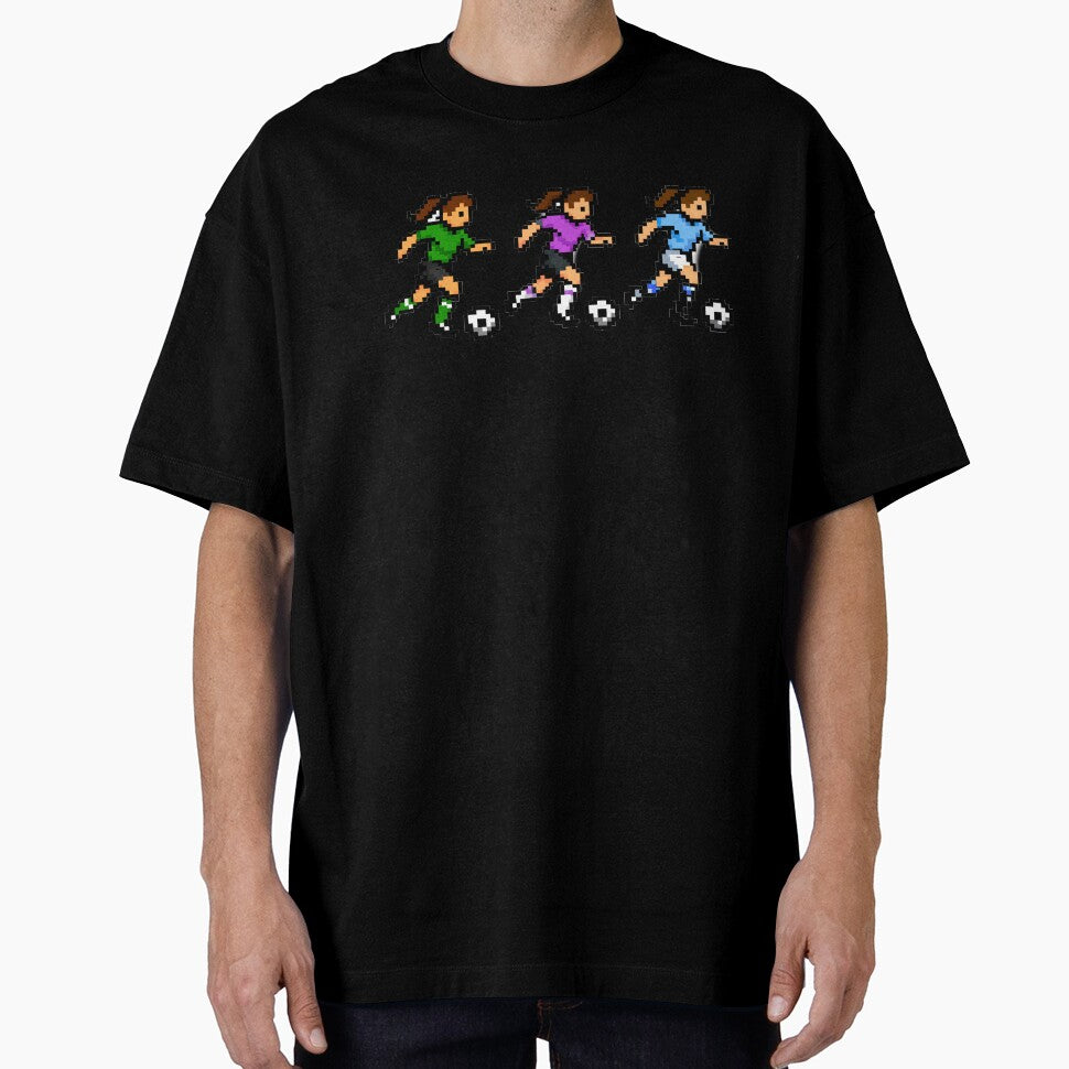 Pixel Women’s Soccer Players Dribbling Trio – Retro 8-Bit Football Players by Is It Soccer Or Football