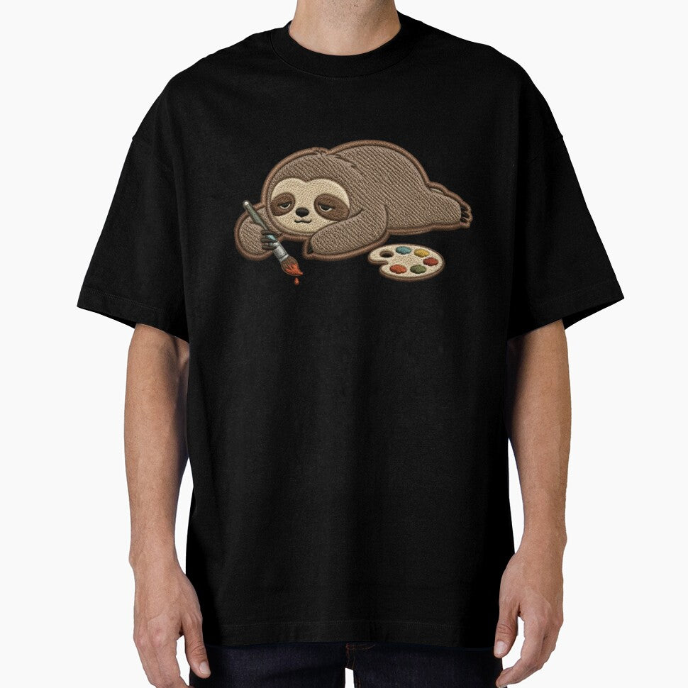 Creative but Lazy Sloth – Artist Burnout Embroidery Patch Style Cute Minimal Design by ColorSplash123