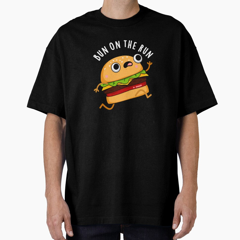 Bun On The Run Funny Burger Puns (Dark BG) by punnybone