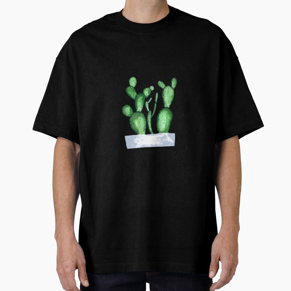 Green cactus branch white pot watercolor sketch black by Yana Mustafina | Boho Soulful Designs