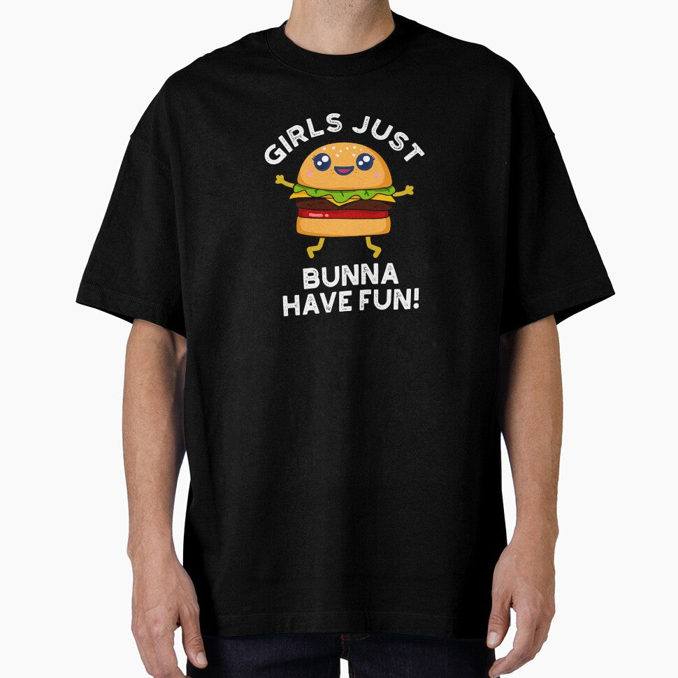 Girls Just Bunna Have Fun Funny Burger Puns (Dark BG) by punnybone
