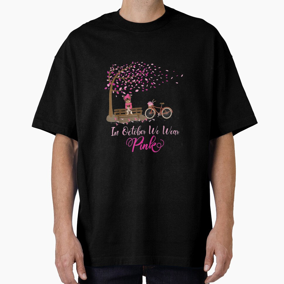 In October We Wear Pink Chihuahua Fall Leaves Breast Cancer T shirt by qrduubp320