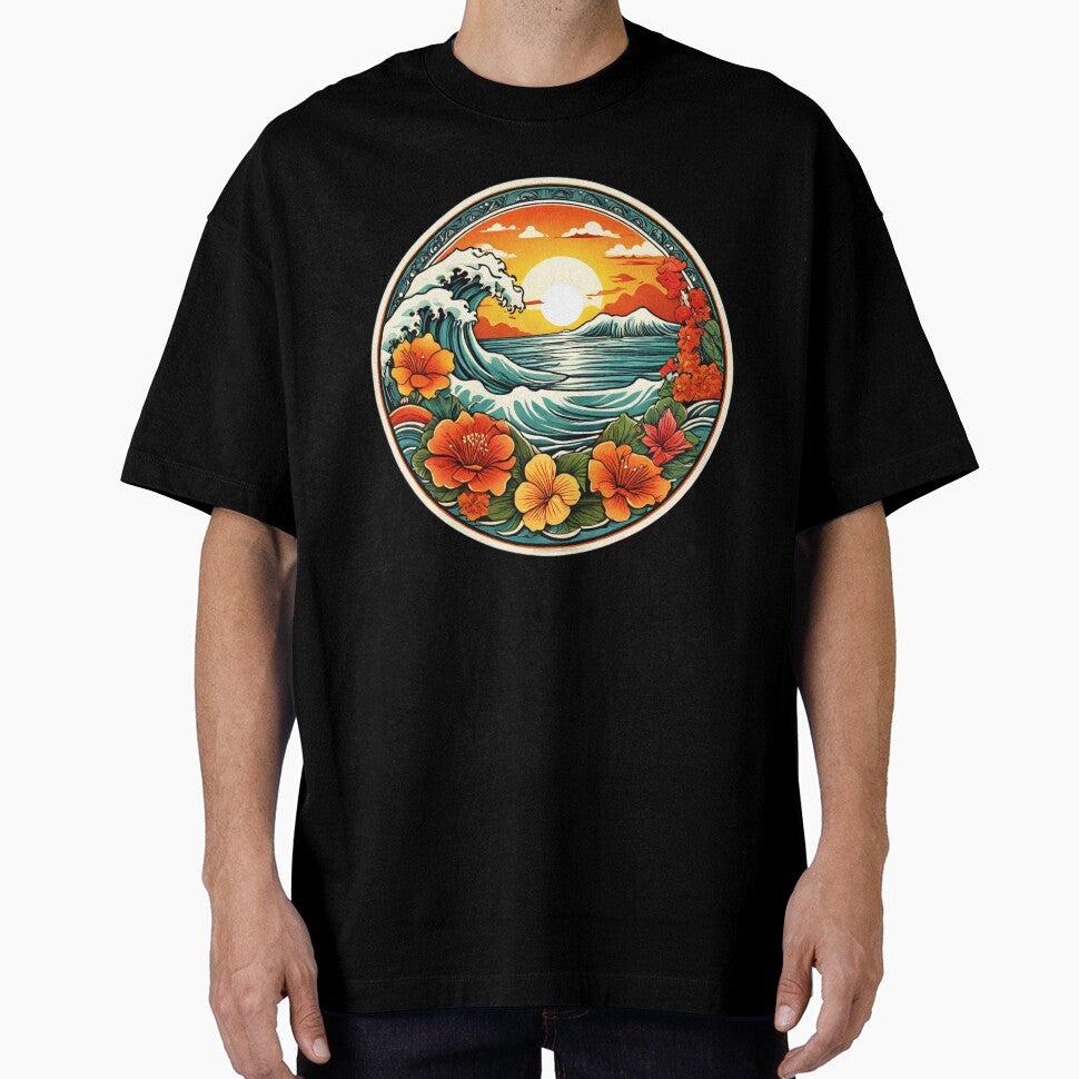 Hawaiian Sunset and Ocean Waves with Orchids by NautiChic