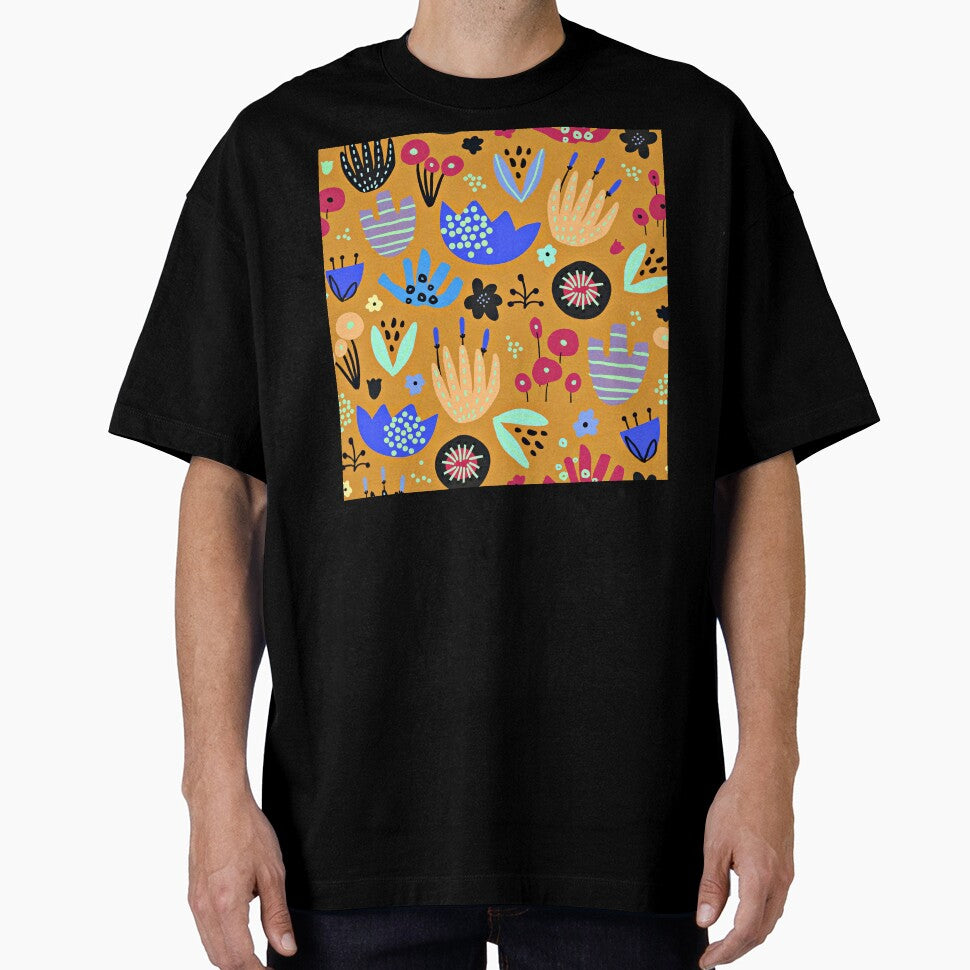 Modern Floral Blue And Butterscotch Hues Abstract Designs by DEC02