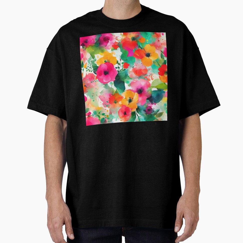 Vibrant Pink And Yellow Abstract Floral With Leaves by DEC02