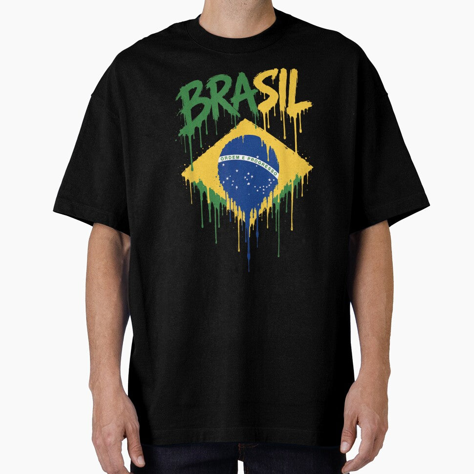 Distressed Brazil Flag Graffiti Style Paint Drip Patriotic Soccer Tournament Merch by DangeRilanman