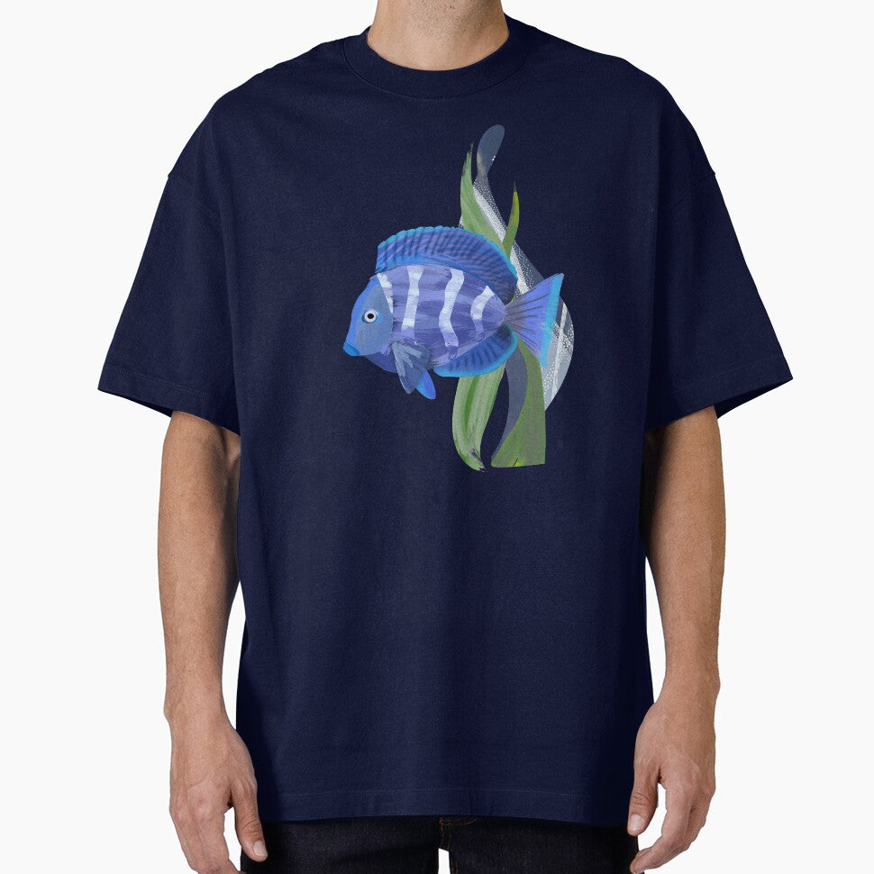 Bright blue tropical fish watercolor illustration - Caroline Laursen Original by Caroline Laursen